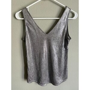 White House Black Market Womens Silver Metallic Thread Elegant Tank Top Size XXS